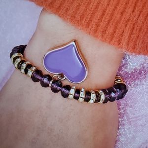 New Heart Beaded Charm Bracelet in Purple